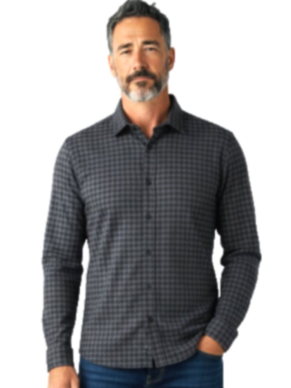 Boohoo MAN  Men's Shirt NEW Button-Up Sz S Black/Gray  Houndstooth Long Sleeve